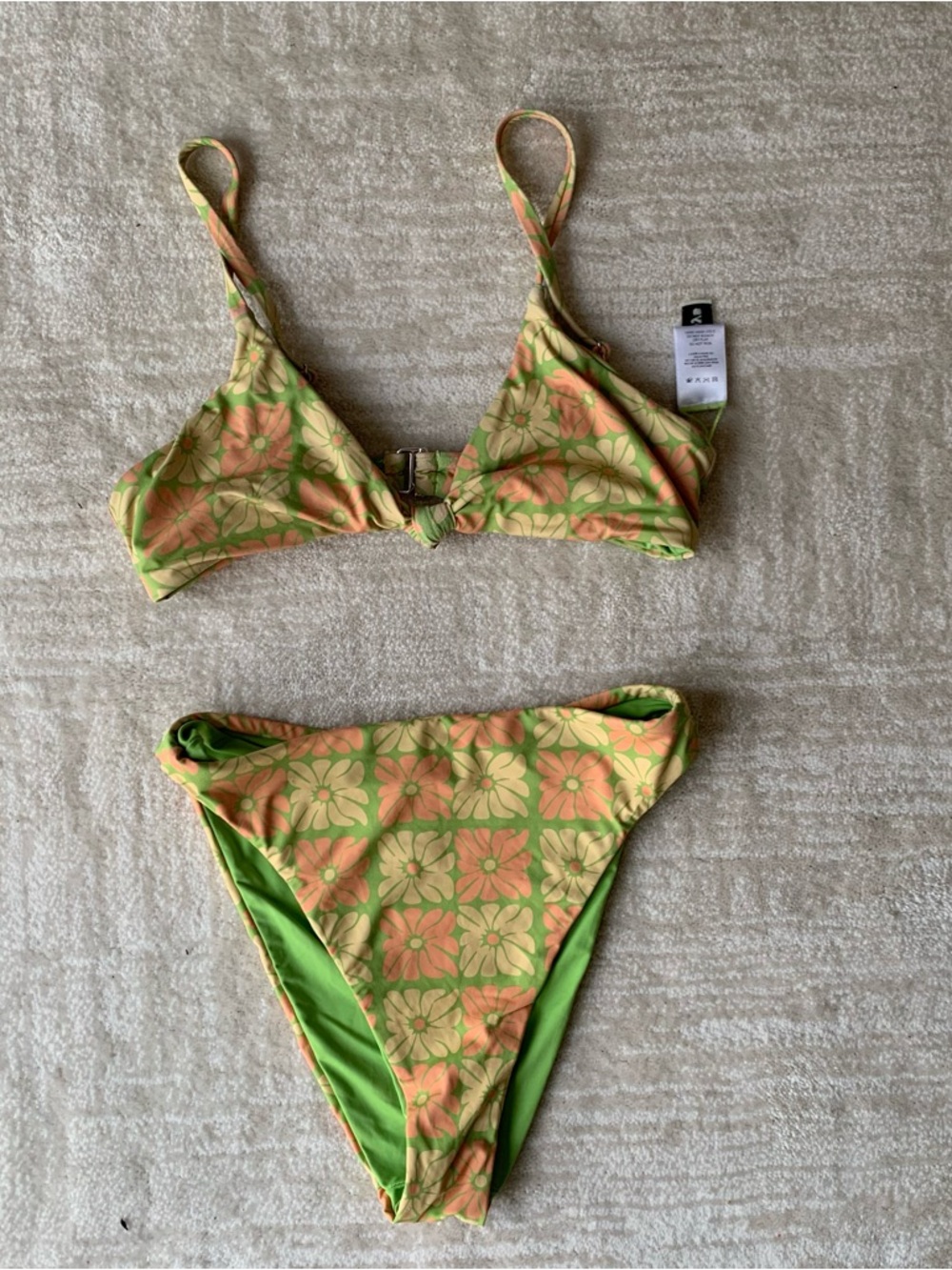 Dippin' Daisy's Green & Peach Floral Bikini Top